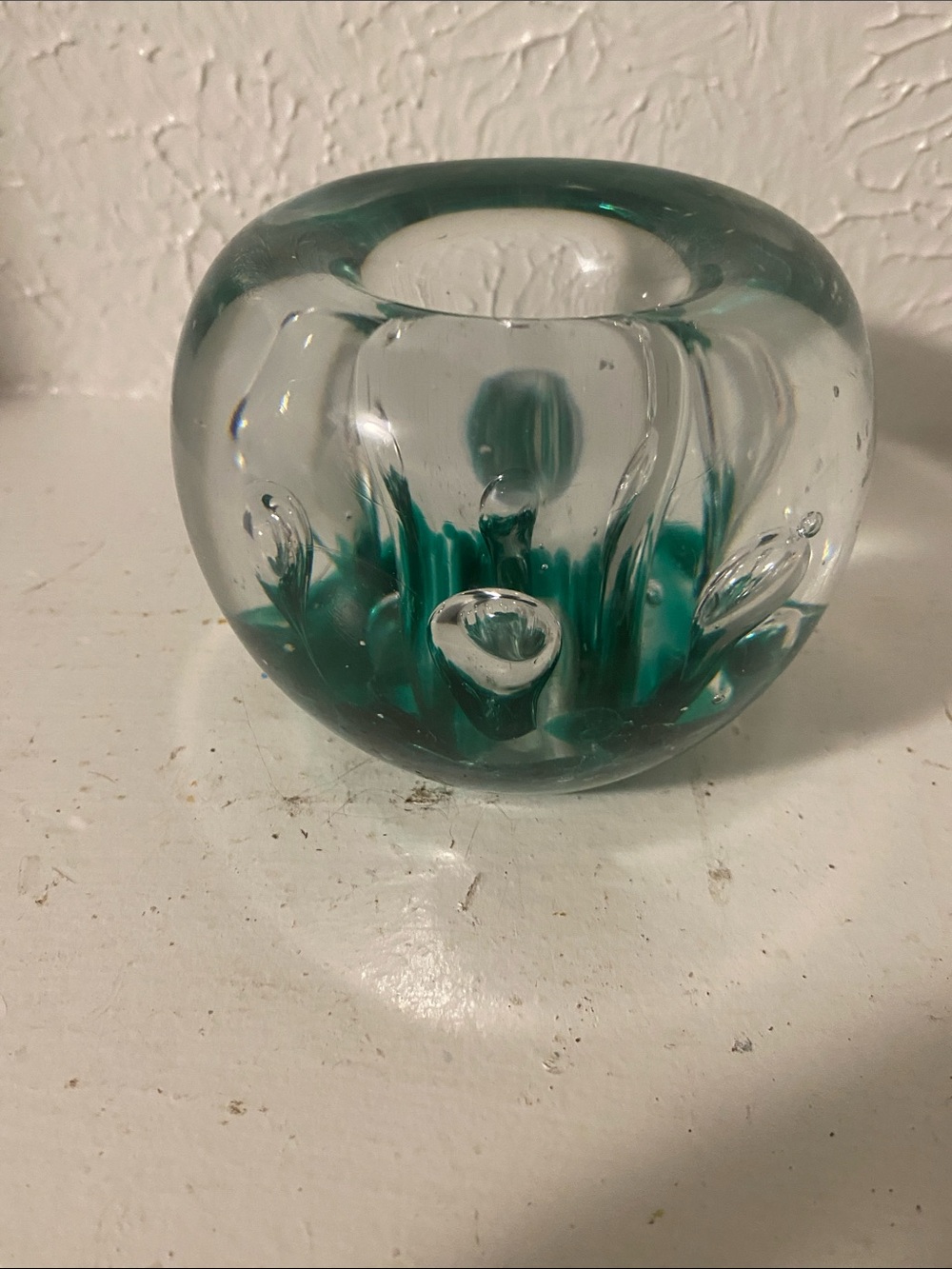 Vintage Emerald Green Art Glass Candle Holder and Paperweight from the MCE.